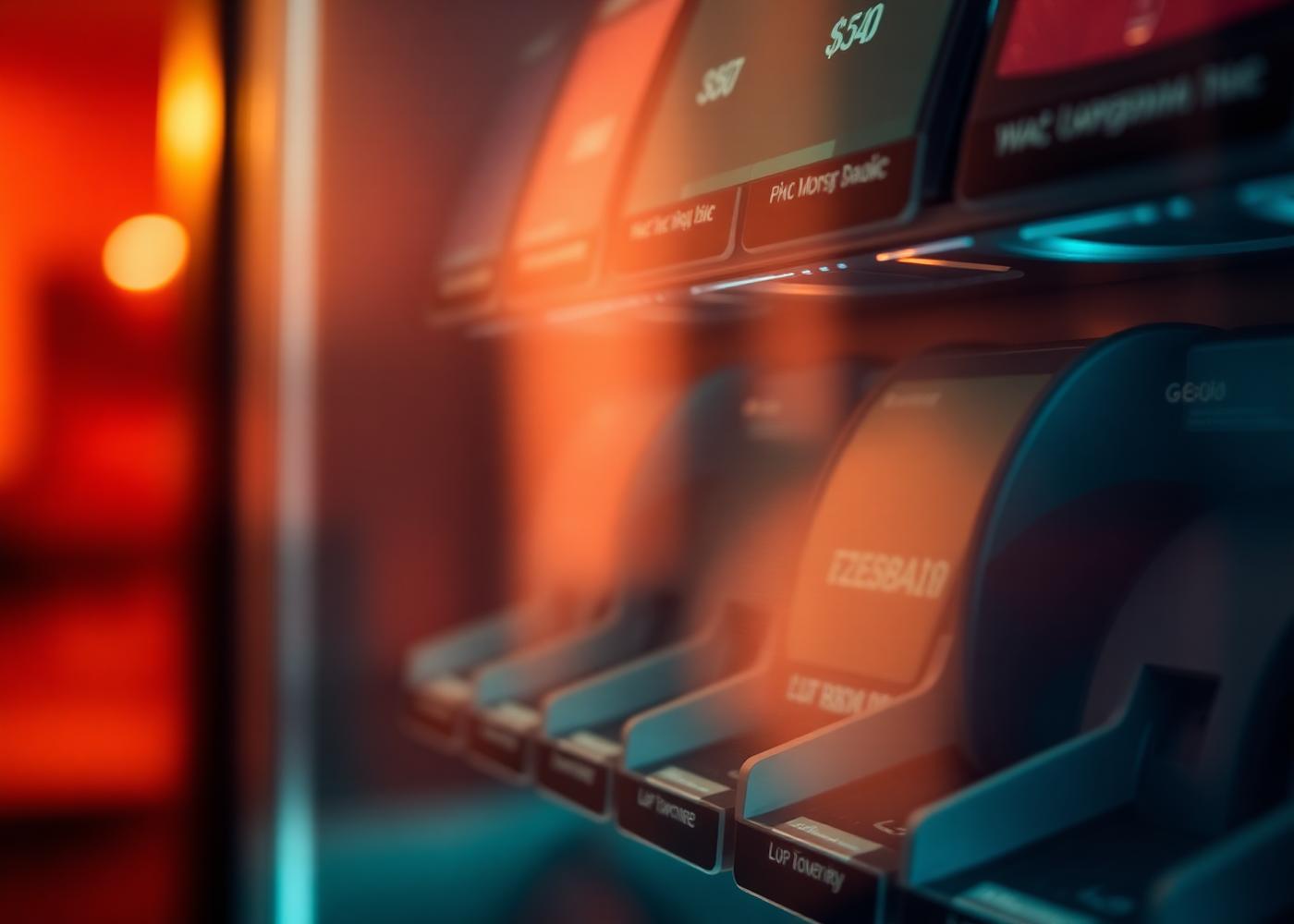 Detail of a modern vending machine's illuminated interface.